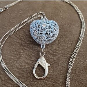 Paparazzi Fashion Jewelry Silvertone & Blue Puff Heart Pendant Necklace